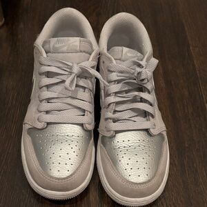 Air Jordan’s Nike Kids Metallic Silver and Light Gray Sneakers
